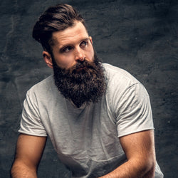 Portrait Of Attractive Stylish Fashion Man In His 20s Looking Sexy With  Beard Long Dark Hair And Brown Eyes Masculine Hipster Model Posing  Against Neutral Background In People And Beauty Concept Stock