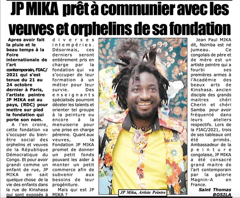 Hedendaagse schilder JP Mika is in de Democratische Republiek Congo om de naar hem vernoemde stichting op te richten, die tot doel heeft weduwen en wezen te steunen via diverse liefdadigheidsacties.
