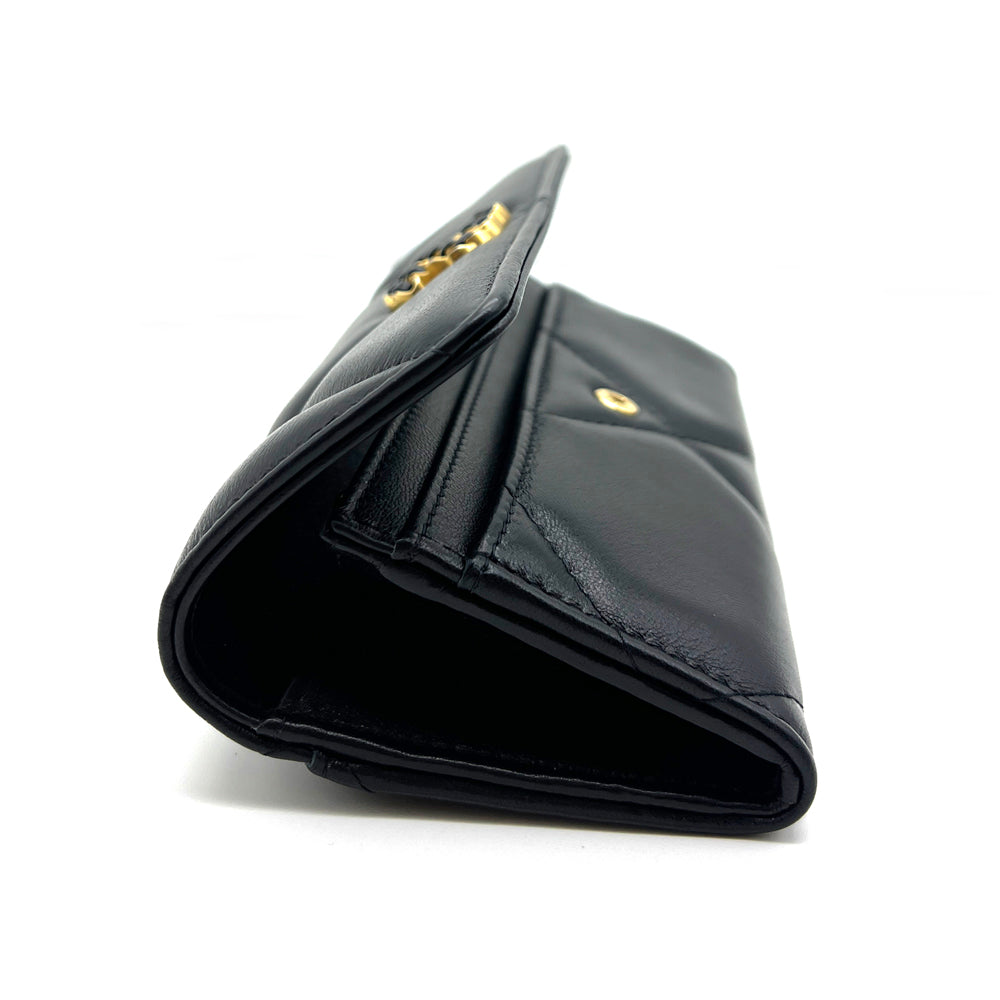 Classic long zipped wallet - Grained calfskin & gold-tone metal, black —  Fashion