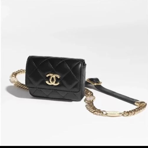 Chanel Double Waist Bag Patent Pink  Black  SACLÀB