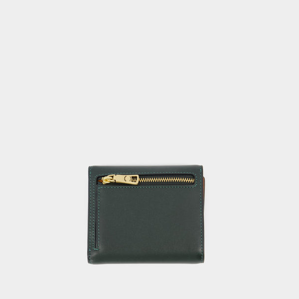 The Mini Compact Wallet in Fern Green Multi Leather