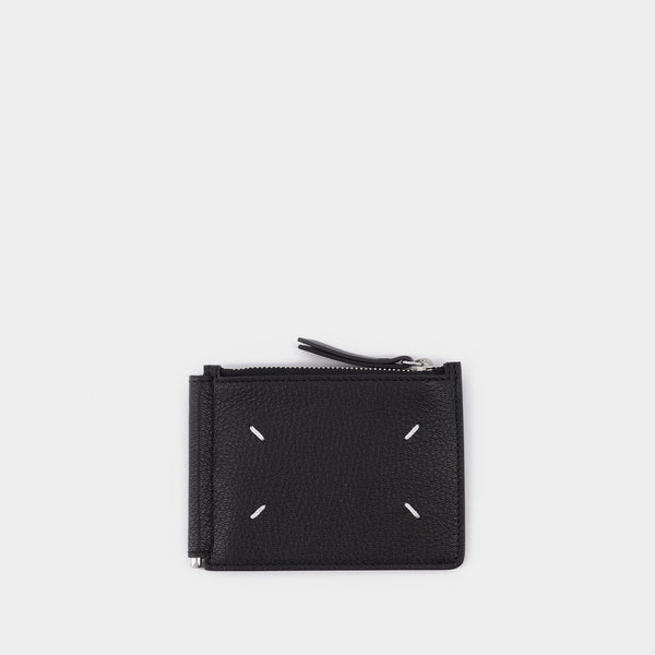 Compact Bi Fold Wallet in Black Leather