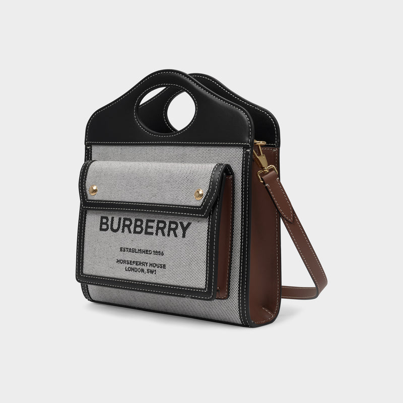 Ll Mn Pocket Ll6 Handbag - Burberry - Black/Tan - Cotton