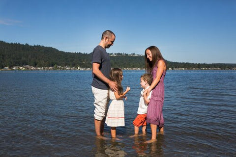 family on lake