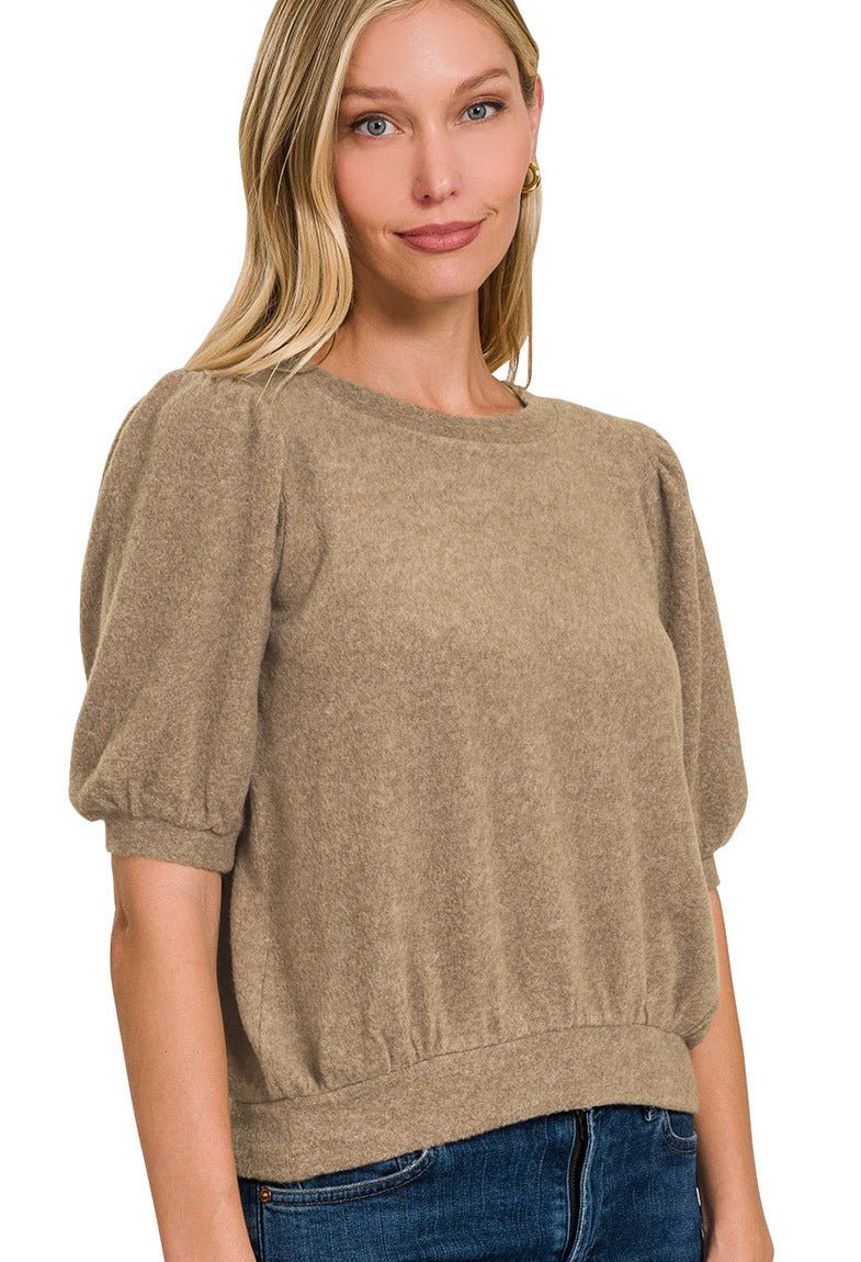 Zenana Premium AVERY PUFF SLEEVE SWEATER TOP Size