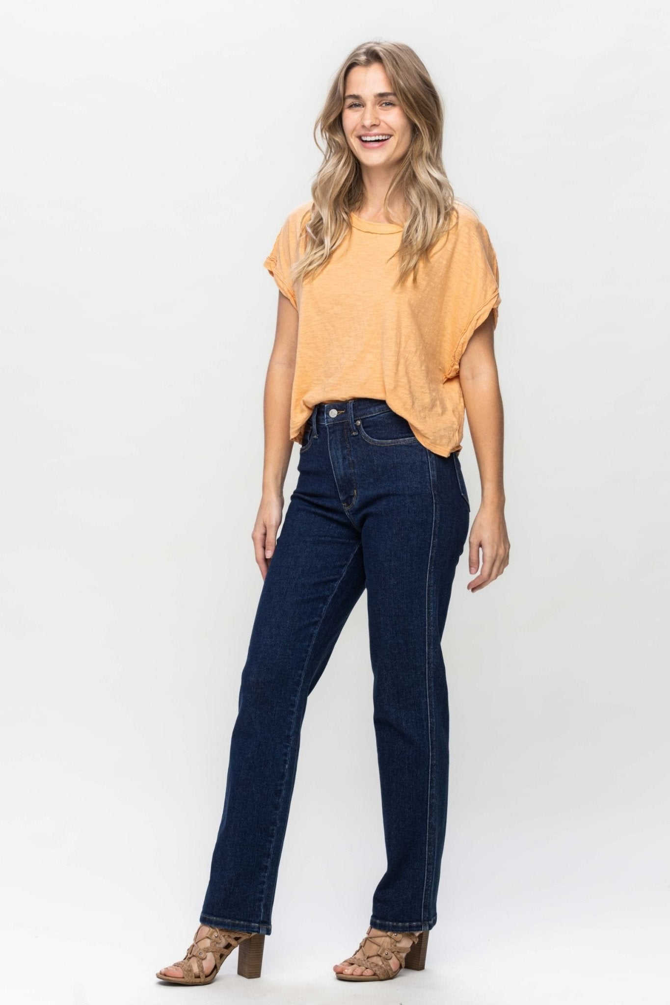 Tummy Control High Rise Straight Leg Jeans - Mauve - H&O