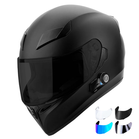 Motorcycle Helmet Full Face Matte Black DOT GDM VENOM CHROME + CLEAR LENS
