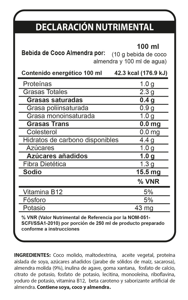 bebida en polvo coco-almendra 10 kg