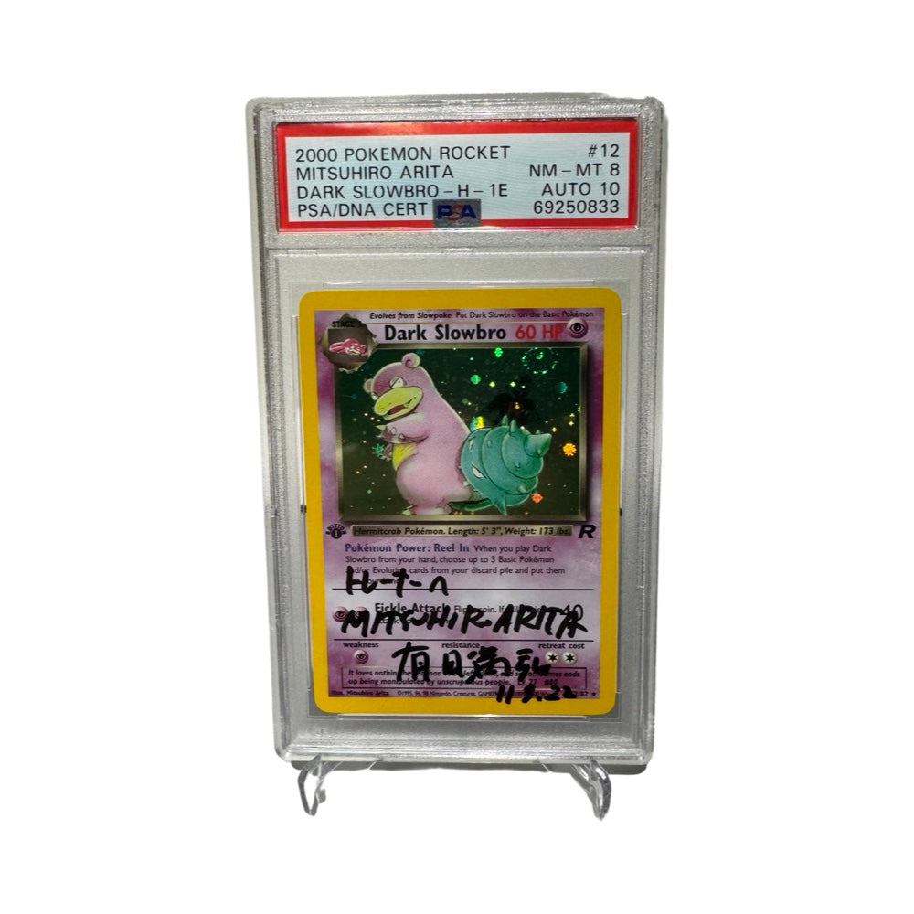 2000 Pokemon 1st Edition Dark Slowbro Mitsuhiro Arita Sign | PSA 8 - A