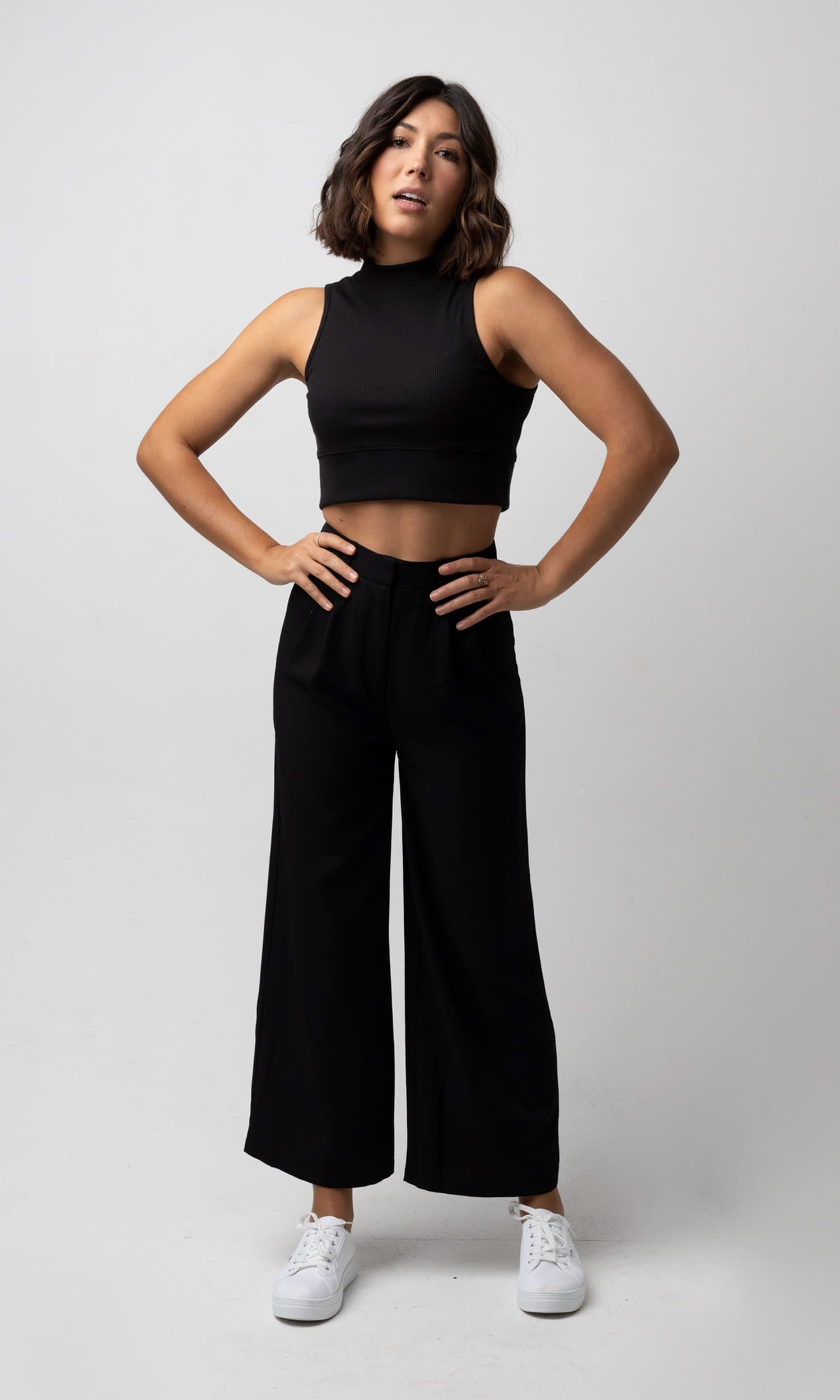 Her Apparel - BELLA BLACK HIGH NECK CROP TOP