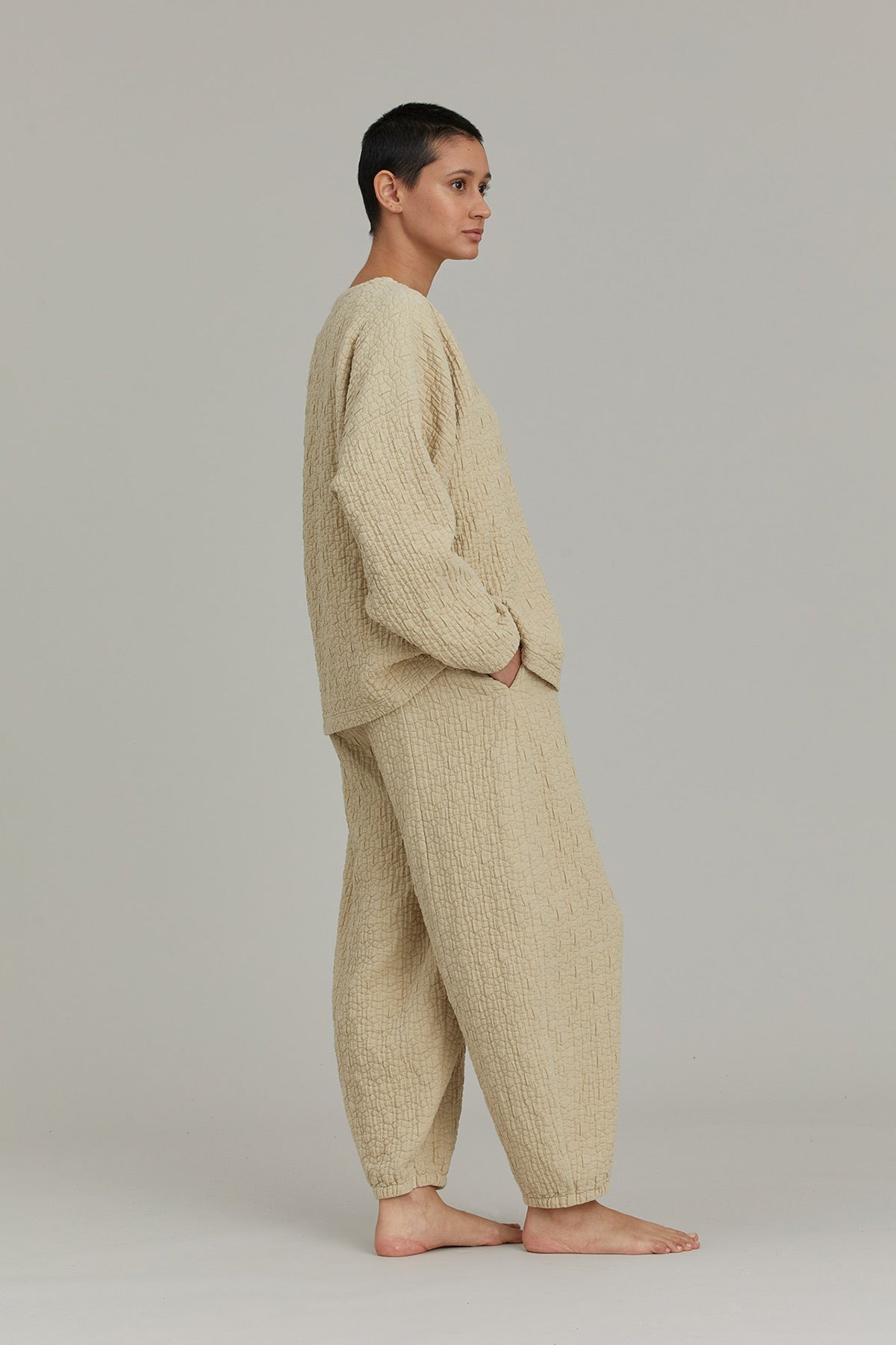 QUILTED WIDE PANTS / NATURAL