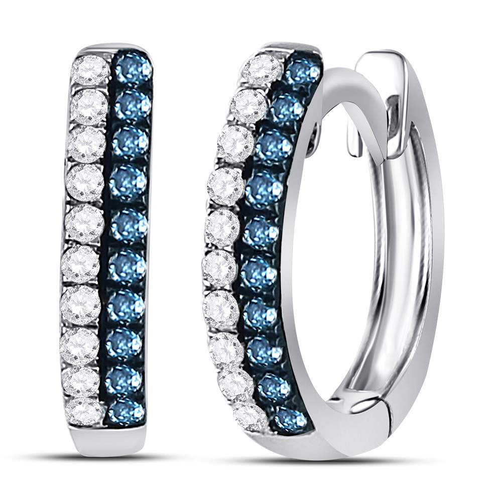 blue diamond huggie earrings