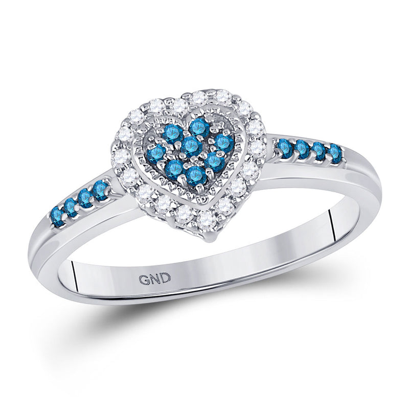 blue and white diamond heart ring