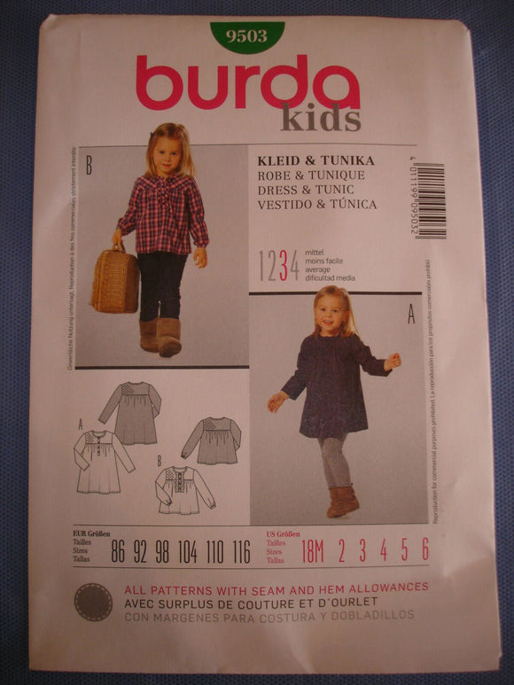 Burda Kids 9503 sewing pattern dress and tunic sizes european 86 - 116
