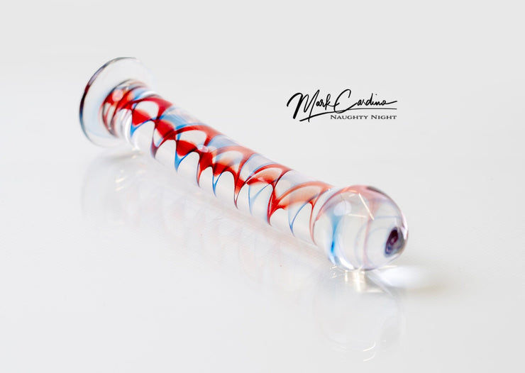Glass Dildo -  Red and Blue Inner Swirls Sex Toy - Indulgence