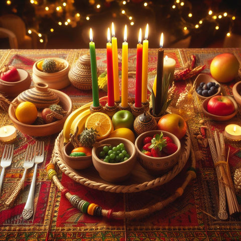 kwanzaa candles and fruit