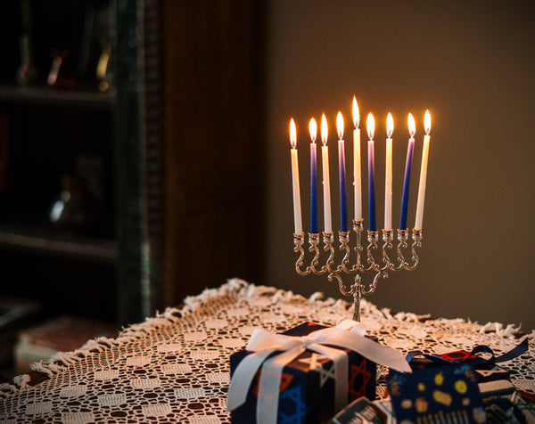 menorah lit for hanukkah