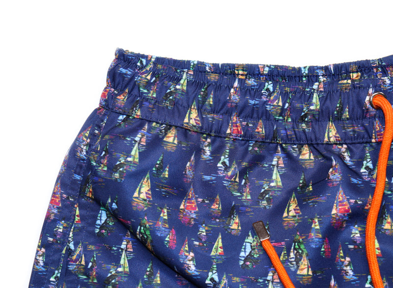 Navy with Yellow, Red, Green & Orange Sailboats