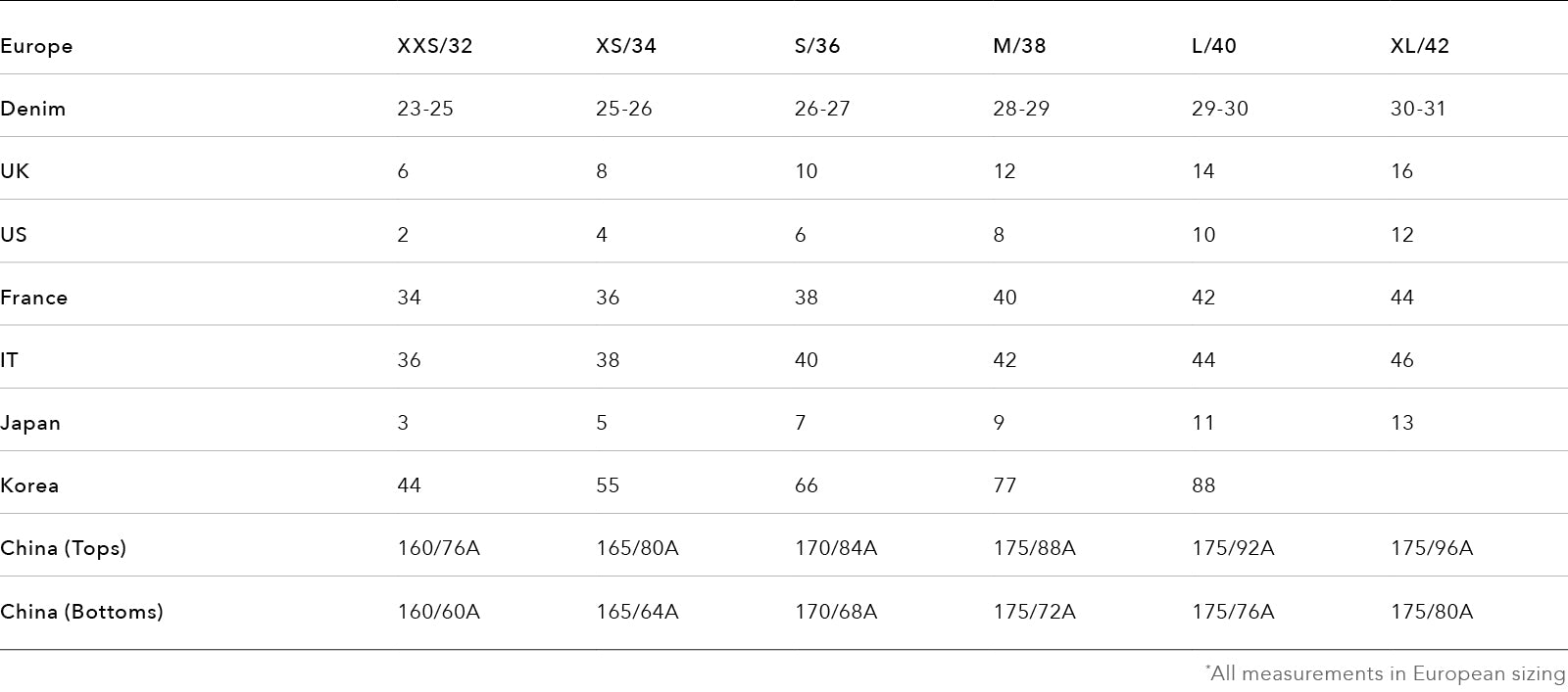 MONO+Navy Size Guide