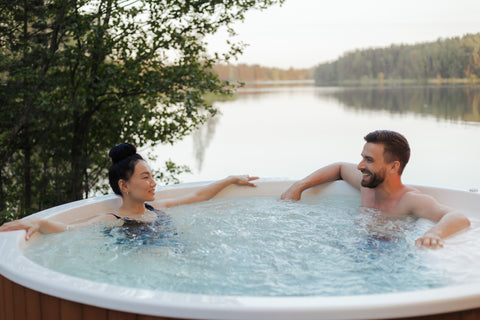 couple enjoying jacuzzi acrylic hot tub