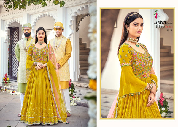 Yellow Color Multi Color Thread Work Suit