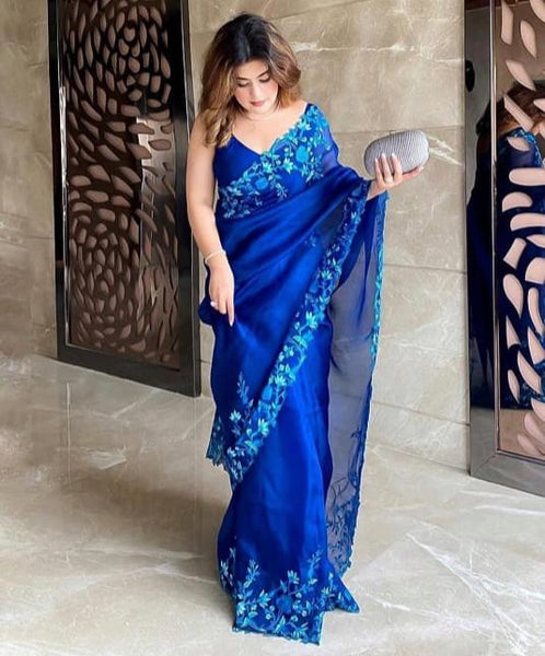 Embroidered Royal Blue Saree Collection of 2021