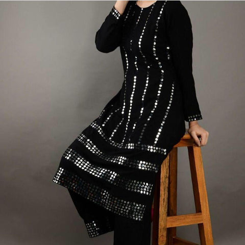 Mirror worked Black Color Kurti