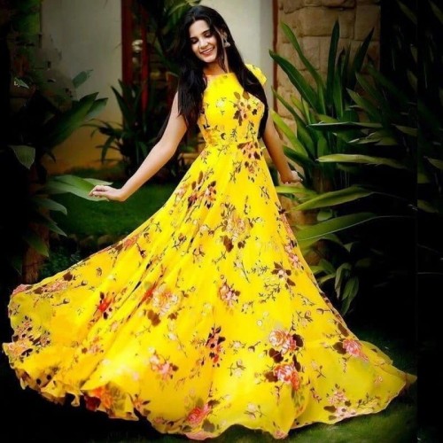 Yellow Printed Gown 
