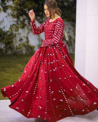 Red Mirror Work Gown