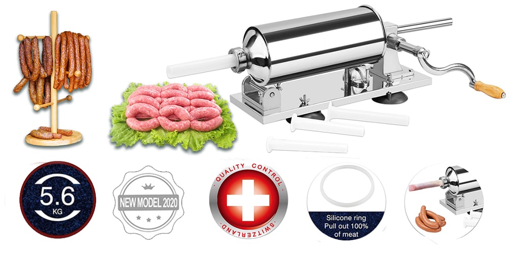Sausage-Sausage-Horizontal-Bronkitchen ©, stuffer-of-sausage-horizontal-6L-2-speed-5-nozzles-filled, the best-sautors, which-is-the-best-drawer-of -Salchicas - ,. Bronmart, ES, FR, D