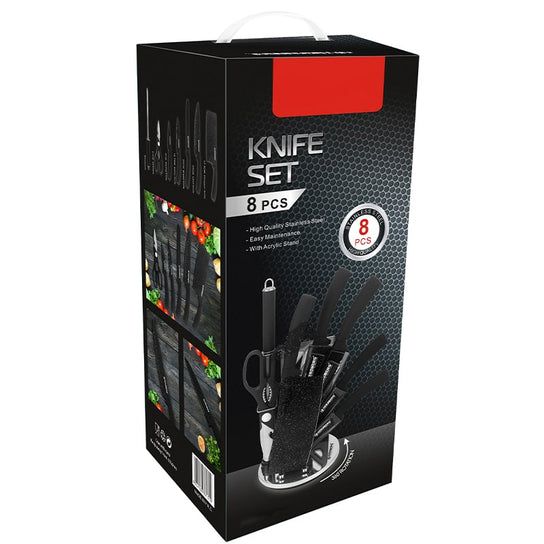 Set of knives with 8 -piece acrylic support - Black marble | Bronkitchen ©