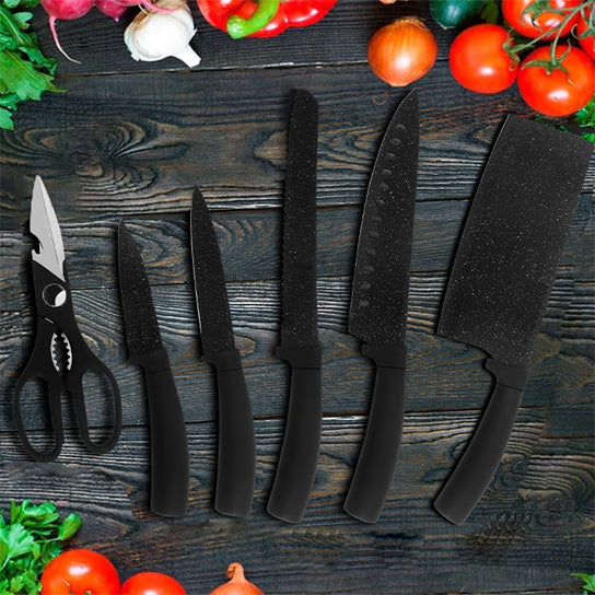 Set of knives with 8 -piece acrylic support - Black marble | Bronkitchen ©, Bronmart, is, fr, nl, be, it, co.uk