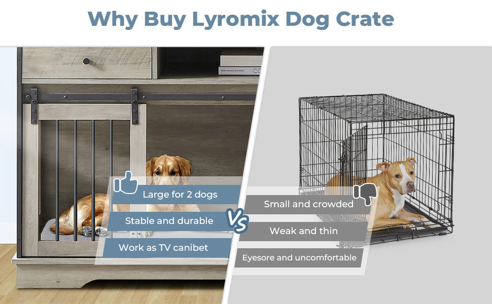 Lyromix Dog Crate Furniture Large Breed TV Stand with Drawer & 2 Slidi