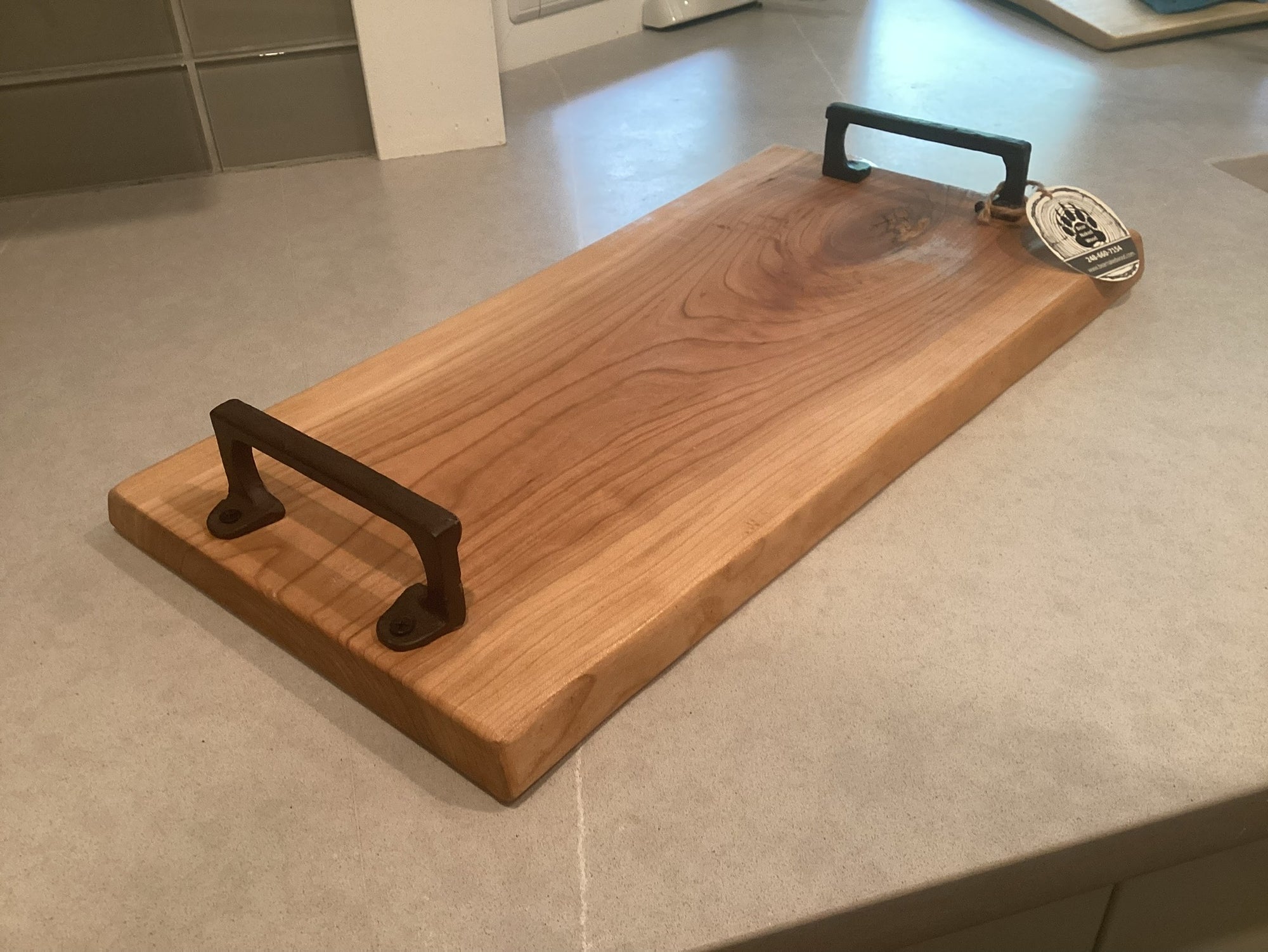 Live-edge Curly Cherry Charcuterie Board With Industrial Handles | Live  Edge Serving Tray