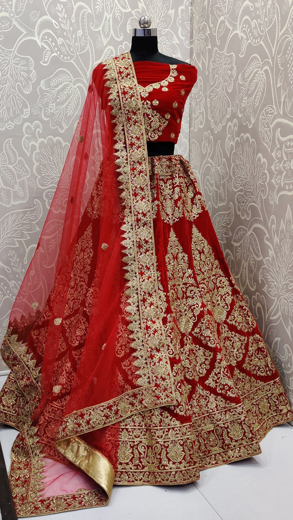 red heavy bridal lehenga