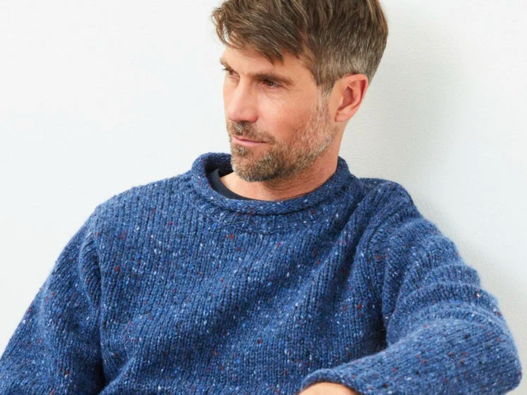 Donegal Roll Neck Fisherman Sweater - Blue Fleck