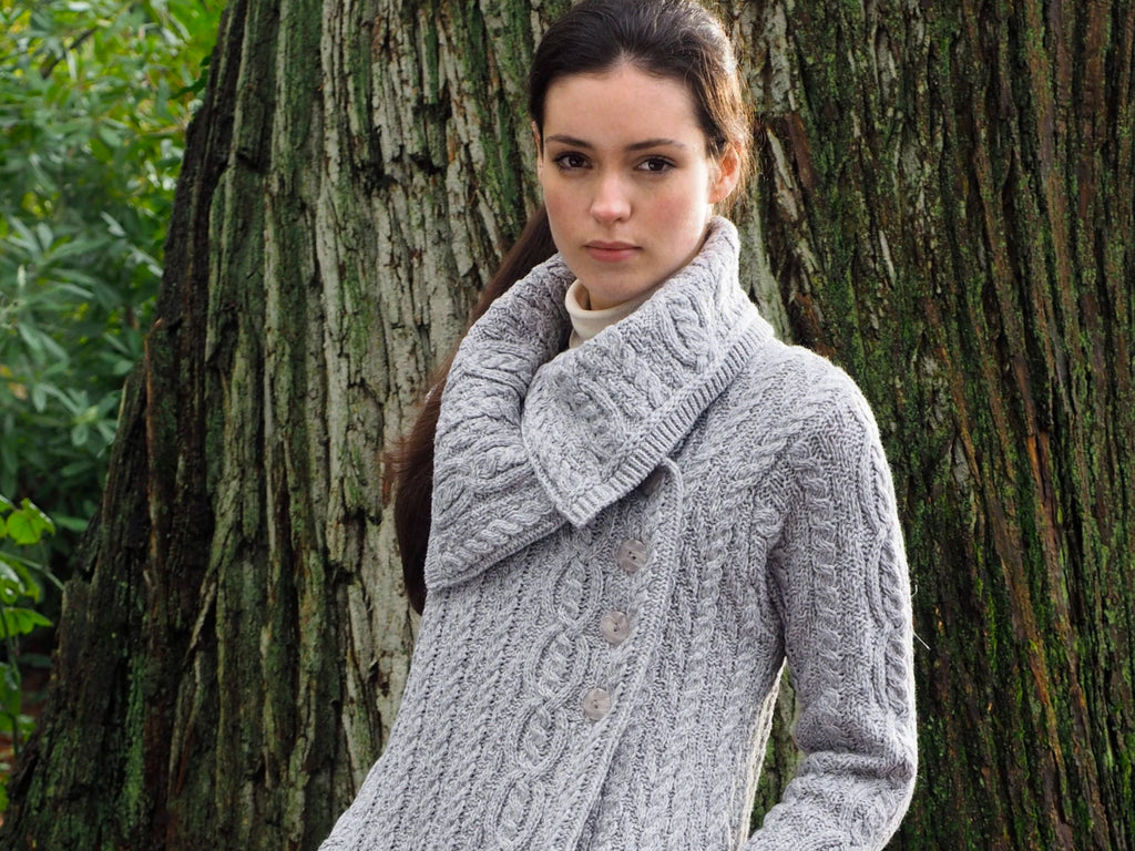 Aran Crafts Chunky Collar Soft Grey Coat