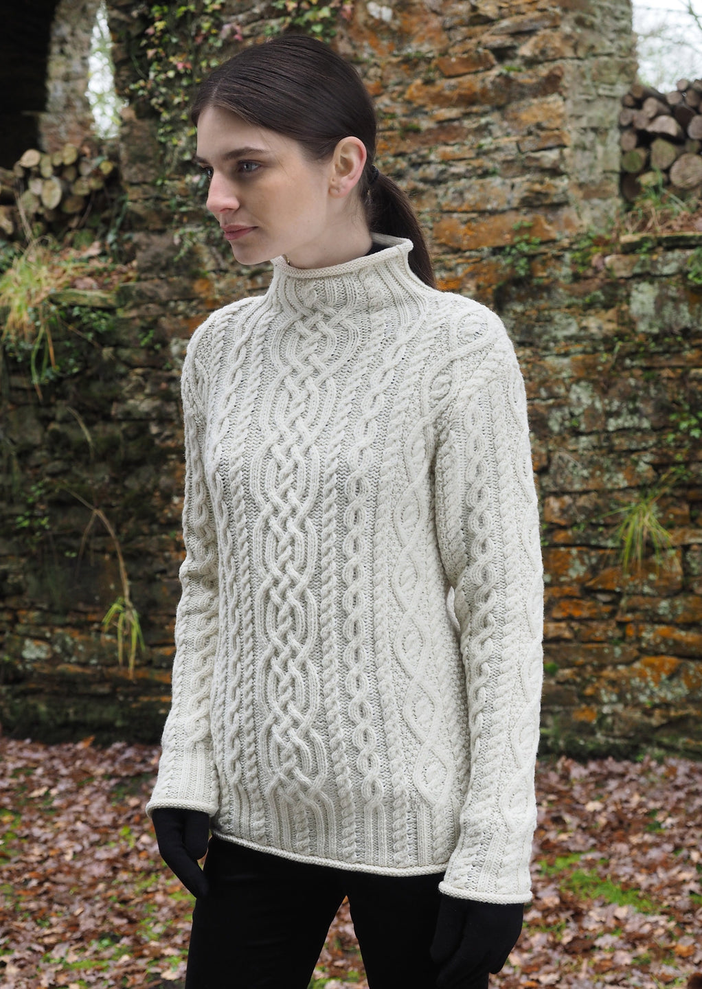 Aran Super Soft Merino Funnel Neck Sweater | Skellig Gift Store