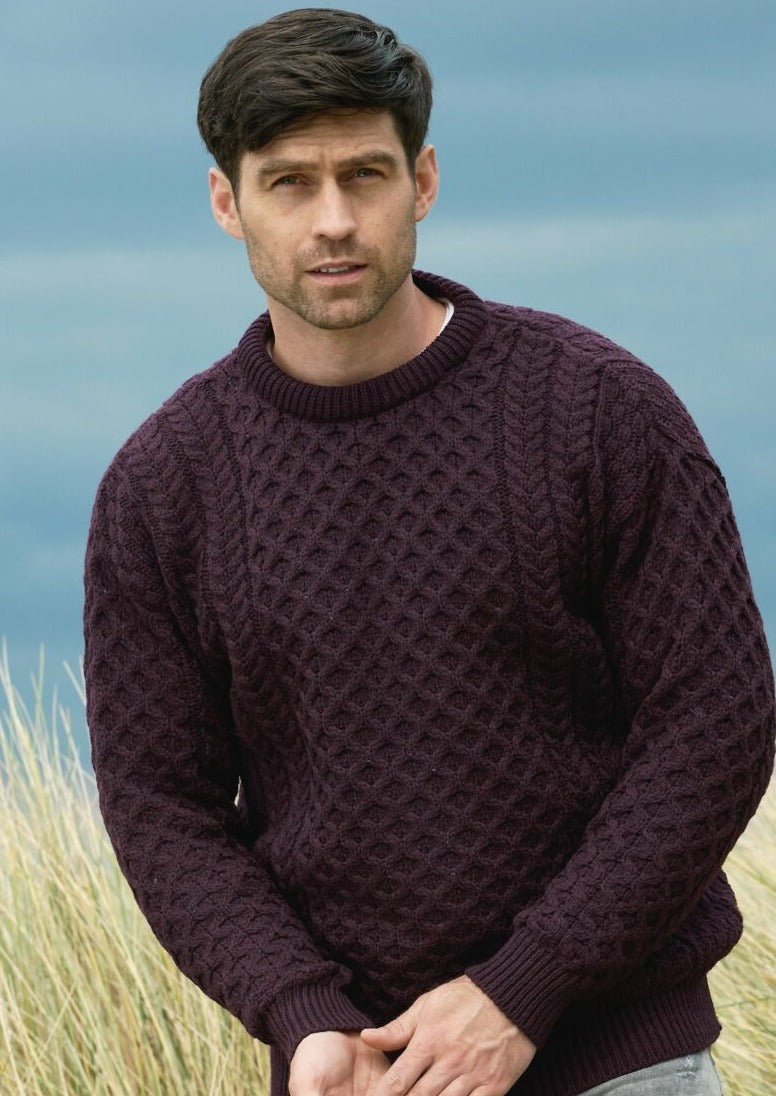 Aran Damson Merino Wool Sweater | Aran Crafts – Skellig Gift Store