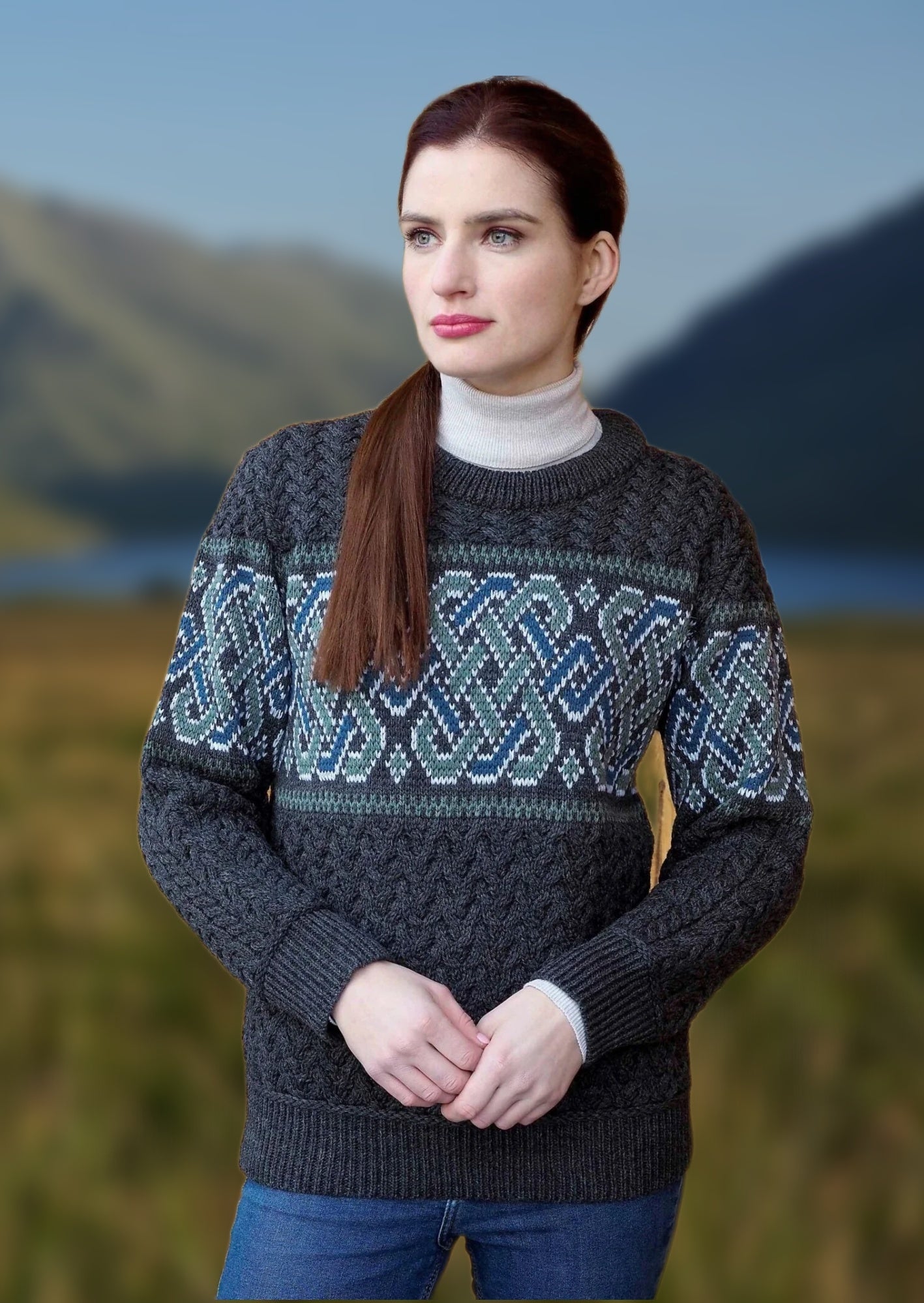 UNISEX CELTIC JACQUARD CREW NECK SWEATER C5349