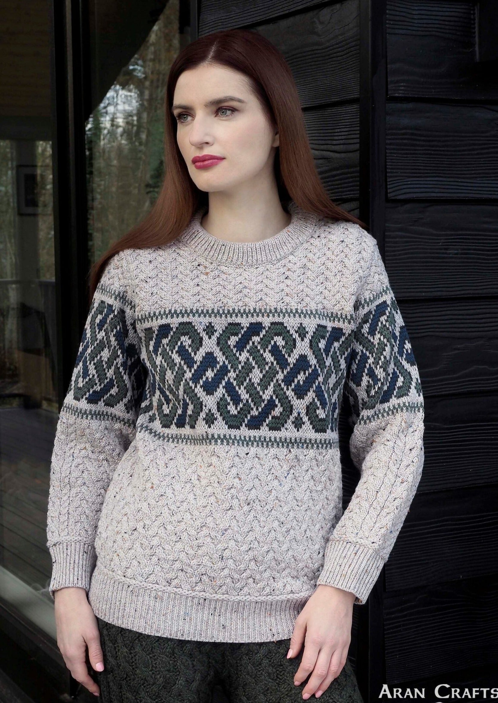 UNISEX CELTIC JACQUARD CREW NECK SWEATER: C5349 - Aran Crafts