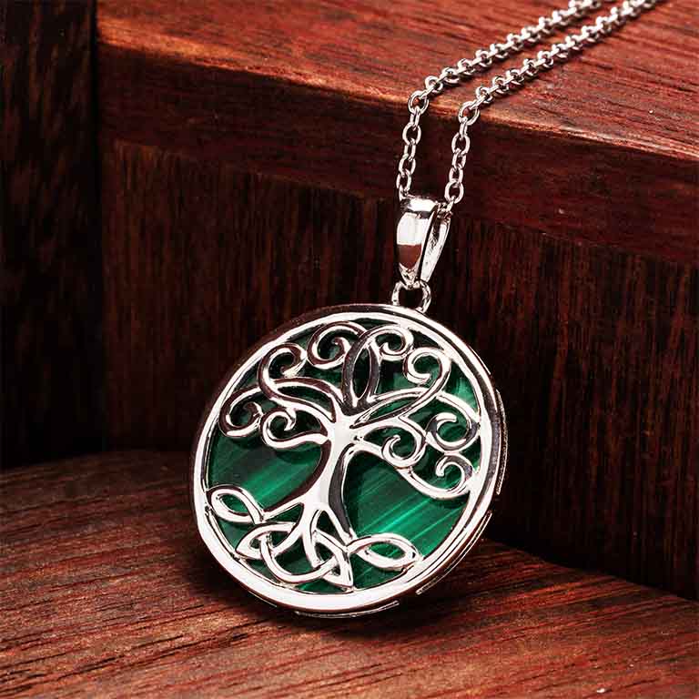 Green Malachite Sterling Silver Tree of Life Pendant