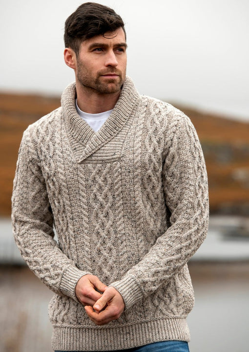 Aran Crafts Bunratty Oatmeal Collar Sweater | Skellig Gift Store