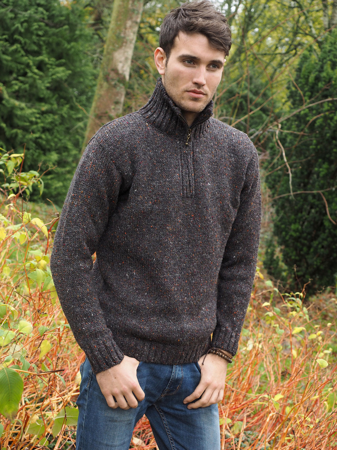 Donegal Wool Mens Half Zip Sweater Z2040 Skellig Gift Store