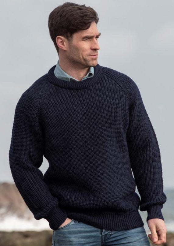 Navy Fisherman Rib Crew Neck Sweater