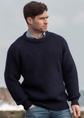 Navy Fisherman Rib Crew Neck Sweater