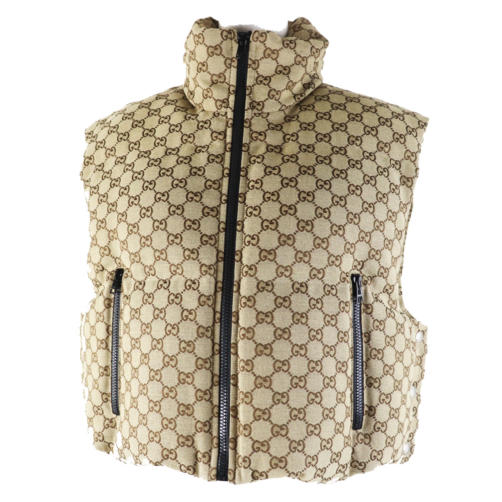 image of Gucci GG Pattern Hooded Zip-Up Padded Vest XS