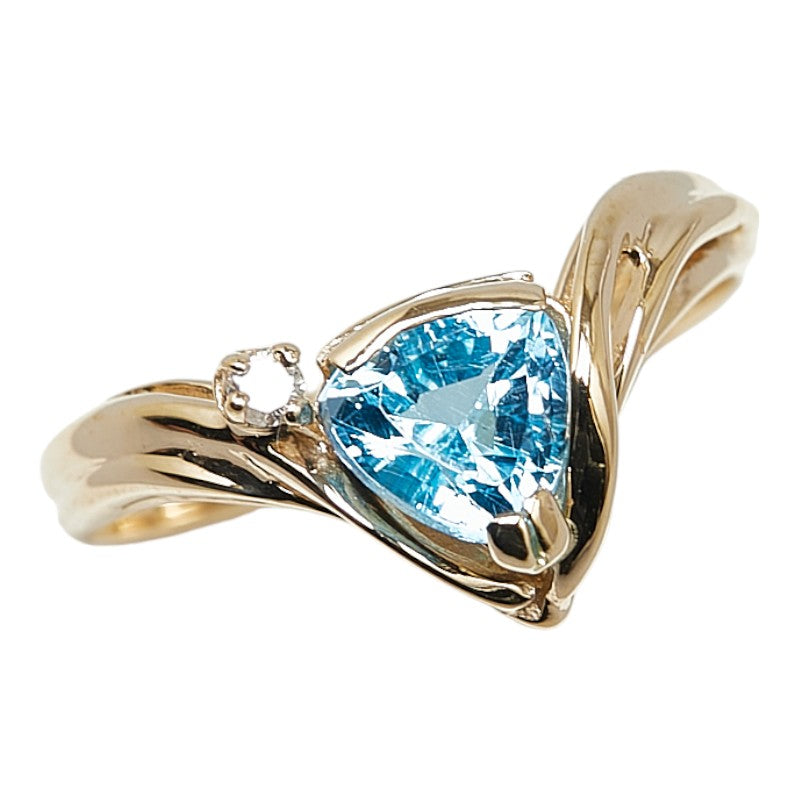 image of K14YG Yellow Gold Blue Topaz Diamond Ring 11.5 in Great Condition