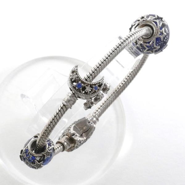 Image of Pandora Silver Bangle with Artificial Stone in Excellent Condition