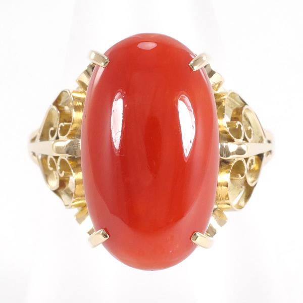 image of K18 Yellow Gold Coral Ring 11.5 in Excellent Condition